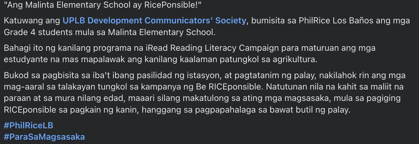 Ang Malinta Elementary School ay RicePonsible