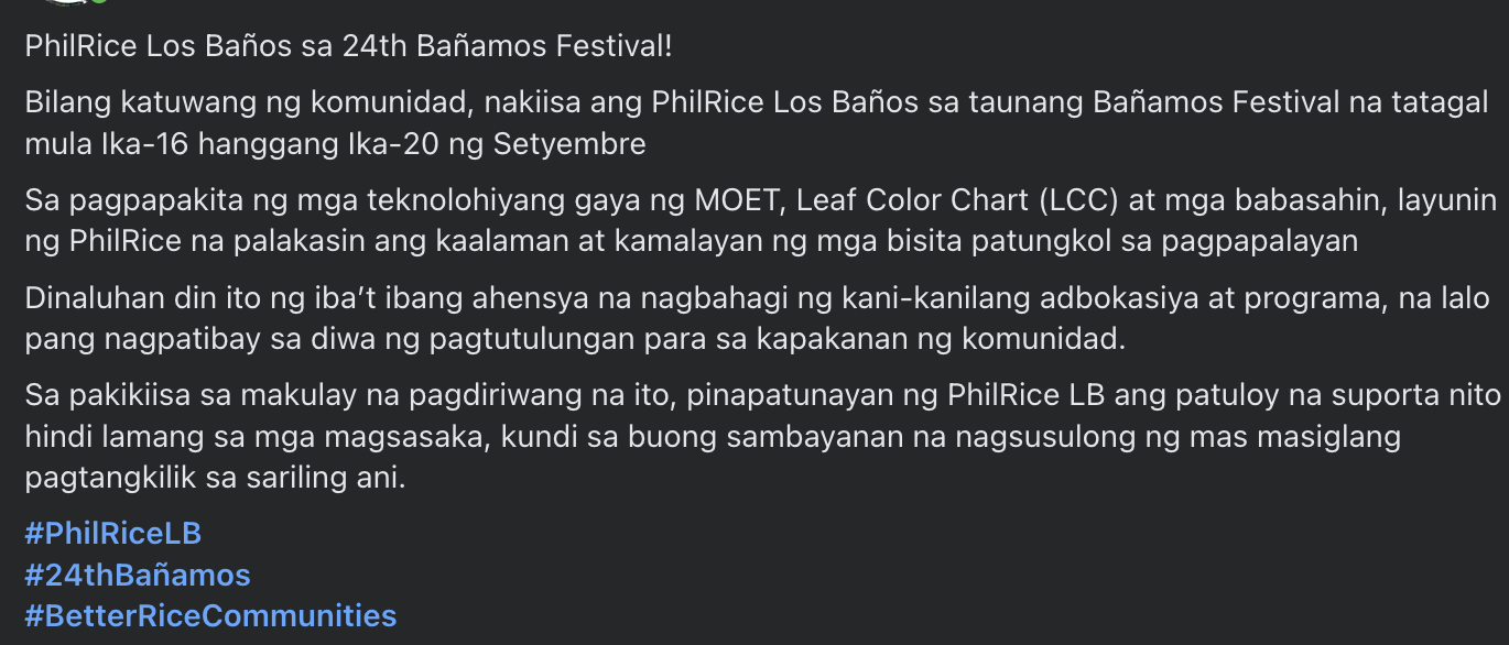PhilRice Los Baños sa 24th Bañamos Festival