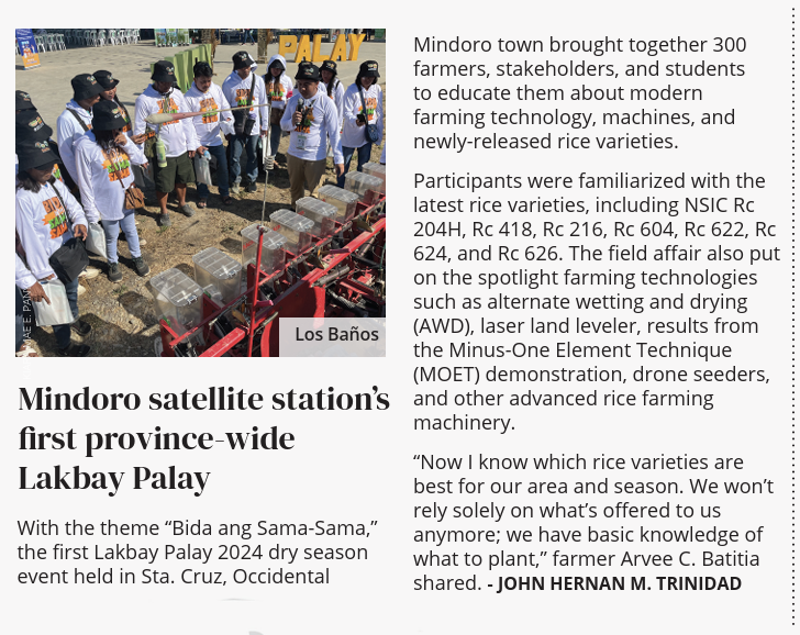 Mindoro satellite station's first province-wide Lakbay Palay