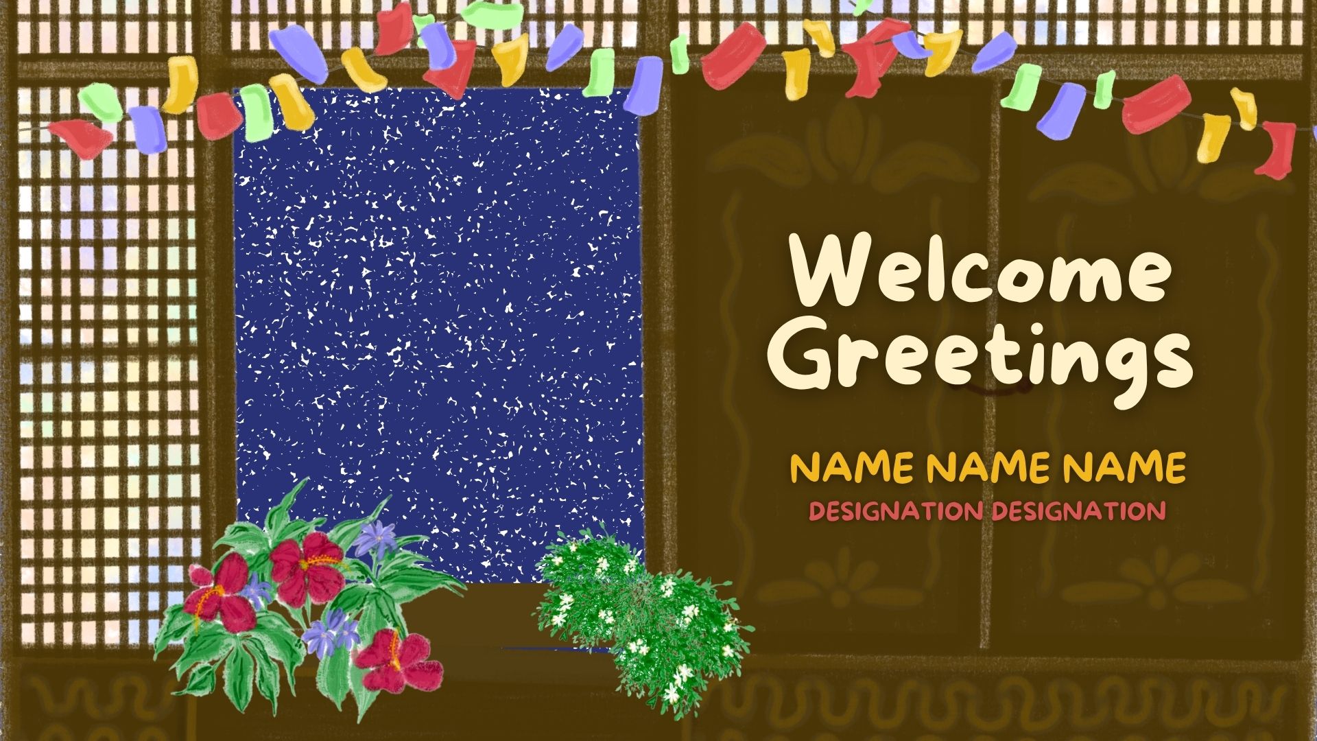 Welcome Greetings template, bahay kubo design