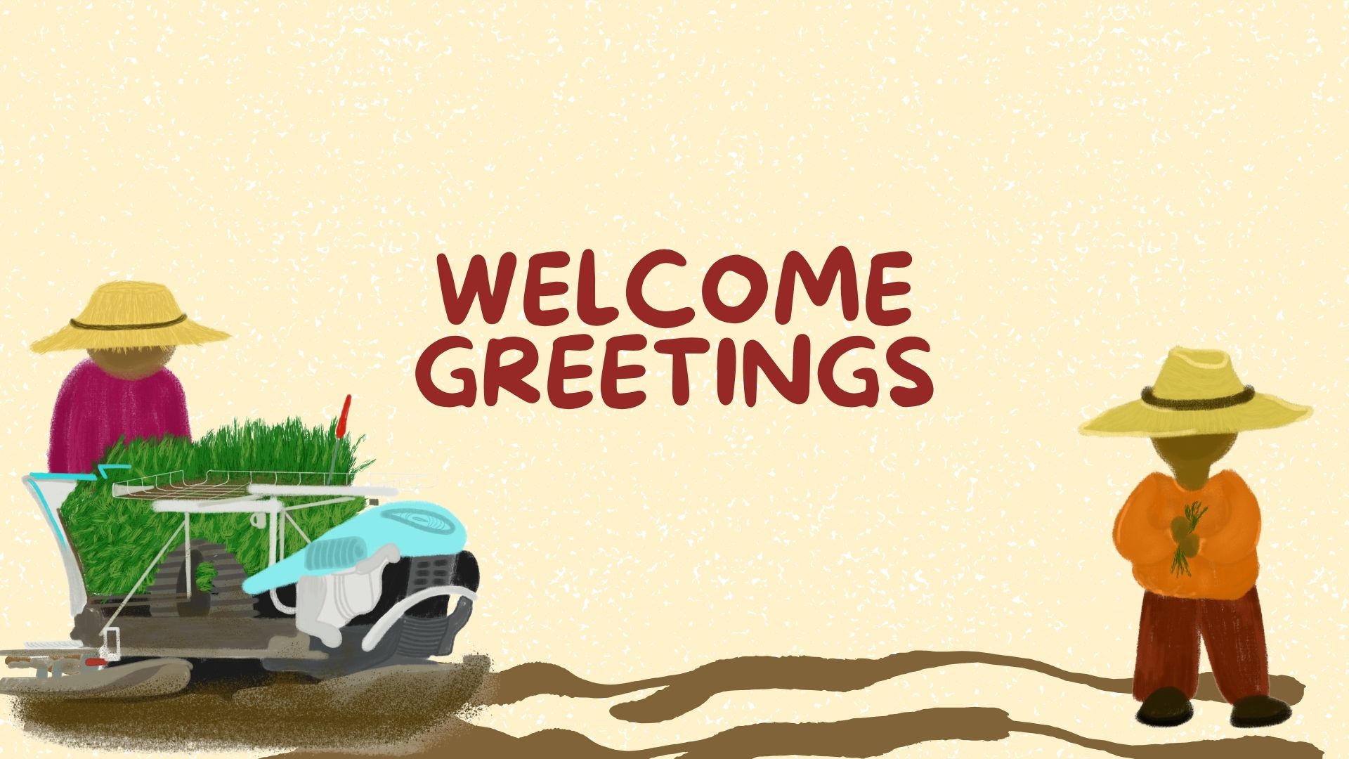 Welcome Greetings template, farmer illustration